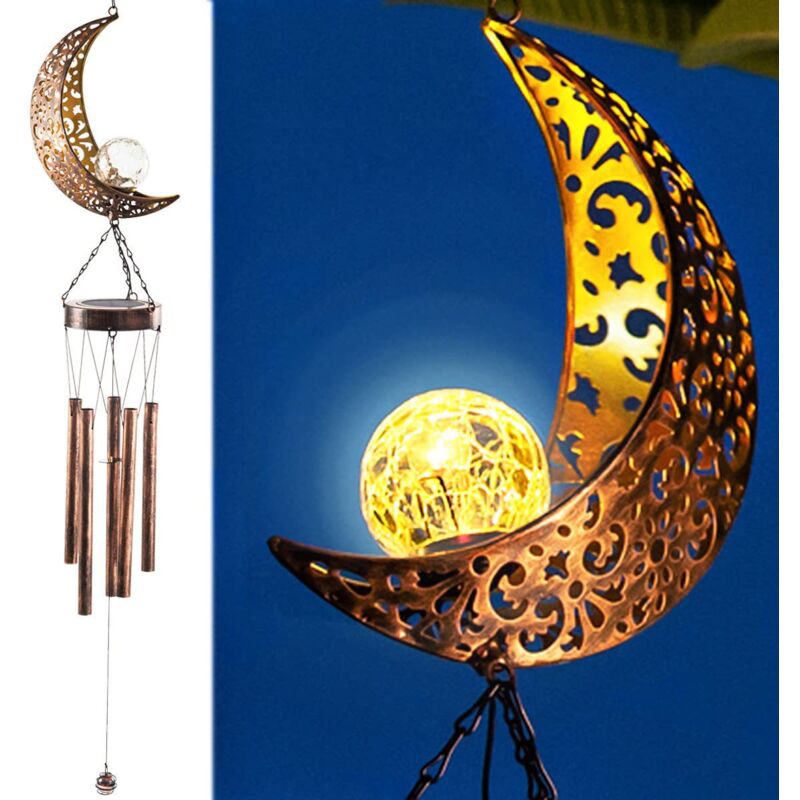 Fei Yu - Lampe solaire d'extérieur pour jardin, décoration de paysage, carillon éolien en fer forgé avec lune creuse