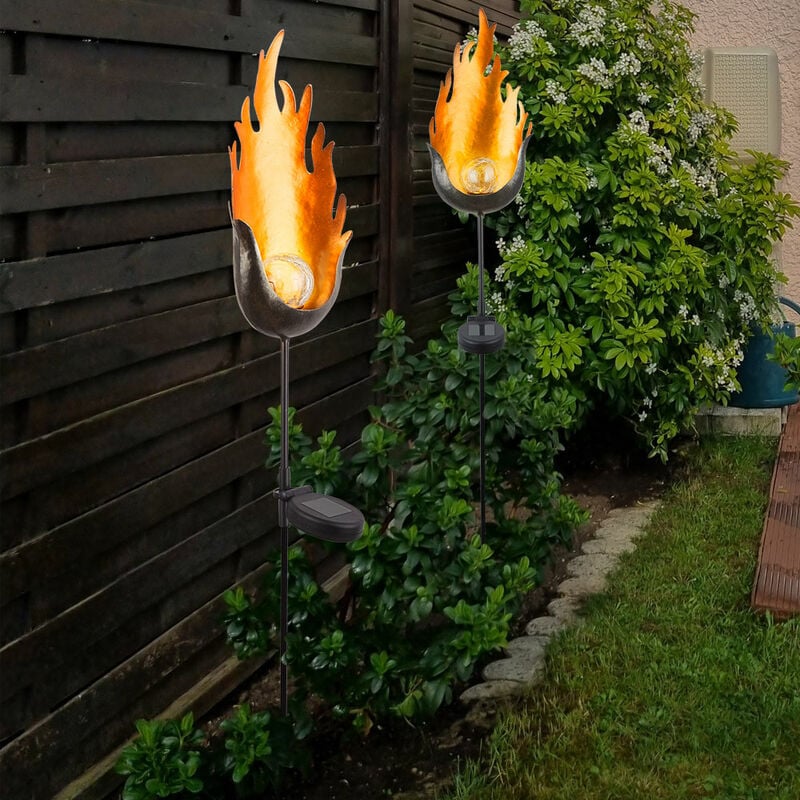 Lampe solaire dorée lampe d'extérieur prise moderne flamme, décoration de jardin led lampe de terrasse résistante aux intempéries, 1x led blanc