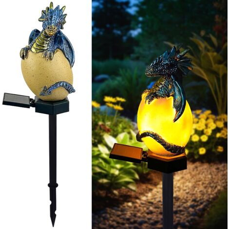 Lampe solaire dragon bleu statue œuf lumineux, ornement médiéval fantaisiste pour pelouse terrasse, cadeau thème dragon pour femme
