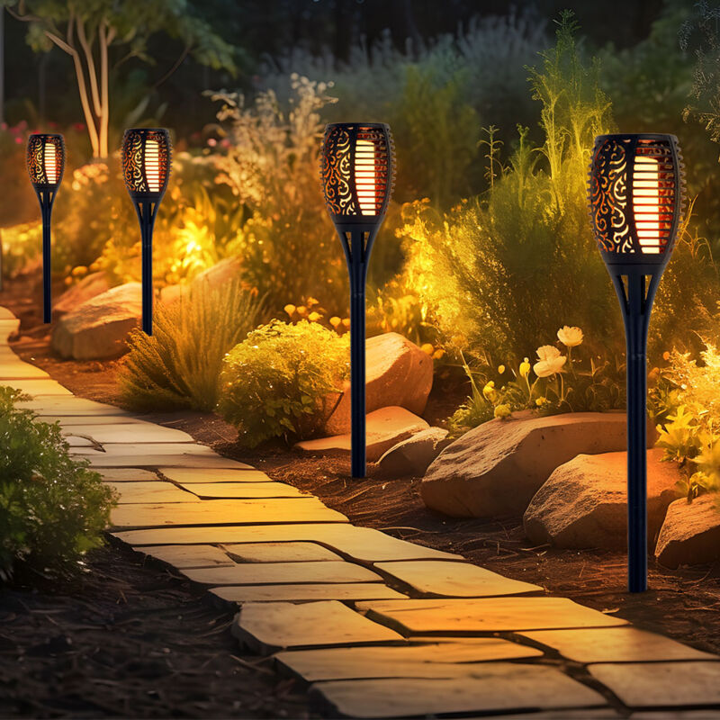 Expo Börse - Lampe solaire effet feu torche solaire effet flamme lampe torche lampe de jardin lampe torche noire, plastique, ampoule led vacillante