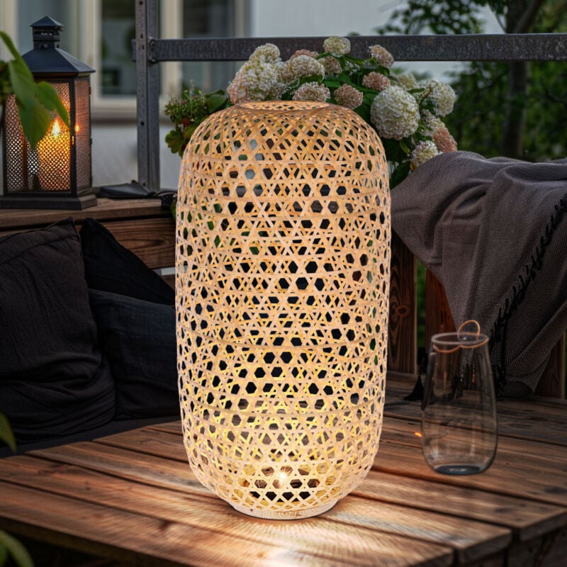 Lampe solaire en forme de panier, lampadaire en bambou, lampe d'extérieur, lanterne solaire, debout, LED blanc chaud, DxH 22,5x56,5 cm