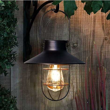Lampe solaire en métal suspendue extérieure de lanterne solaire avec la conception blanche chaude d'ampoule d'Edison pour le jardin Y