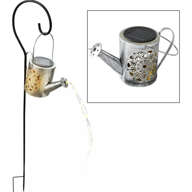 Expo Börse - Lampe solaire enfichable arrosoir lampe de jardin d'extérieur en arrosoir design lampe enfichable argent, 24x led blanc chaud, h 94 cm,
