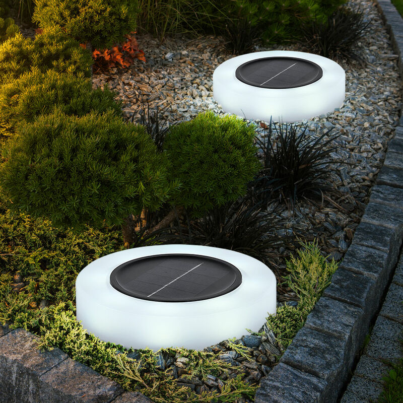 Lampe solaire enfichable de jardin, annulaire led lampe de terrasse résistante aux intempéries, 8x led 3200K blanc chaud, DxH 10,5x13,5 cm, lot de 2