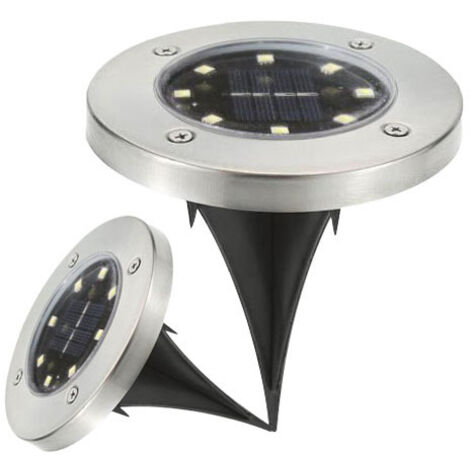 Lampe solaire enterrée en acier inoxydable pour l'extérieur Lampe de terre pour le jardin Lampe de rue pour la pelouse Etanche-8LED,2V100mA,11.51cm,2pcs