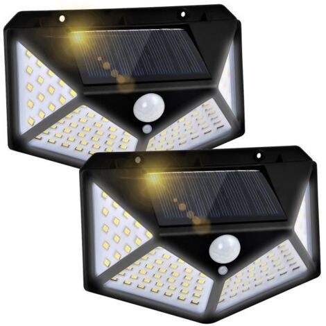 Lampe Solaire Extérieur 100 LED, 2 Pack éclairage Solaire Extérieur Détecteur de Mouvement éclairage 270° Lumière murale
