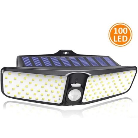 Lampe Solaire Extérieur - 100 LEDs - Détecteur de Mouvement - Illumination à Grand Angle 220° - IP65 - Noir