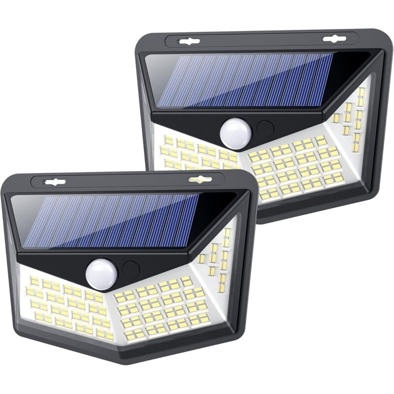 Lampe Solaire Extérieur 164 led, Lampe Solaire Exterieur Detecteur de Mouvement,Plage d'éclairage Super lumineux 270° Applique IP65 étanche 1800mAh