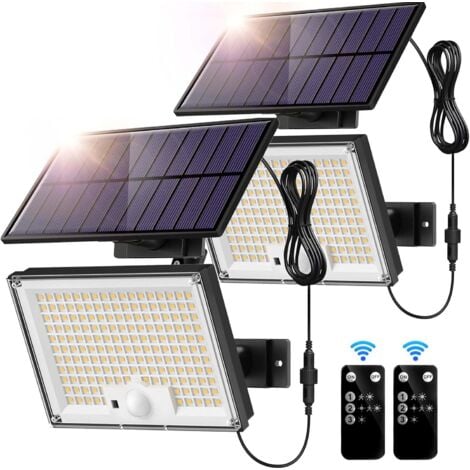 AMRINUGL Lampe Solaire Extérieur 172 LED 3 Modes Lumière Solaire Extérieure Détecteur de Mouvement, Lampe Solaire IP65 Eclairage Exterieur Solaire, LED Spot Solaire avec Câble de 5M (2 Pièces - Lumière Froide)