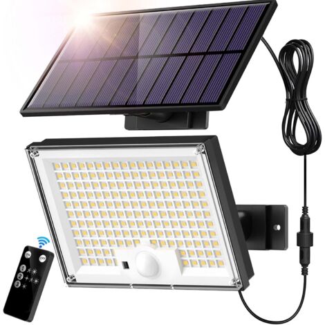 COAVAS Lampe Solaire Extérieur 172 LED 3 Modes Lumière Solaire Extérieure Détecteur de Mouvement, Lampe Solaire IP65 Eclairage Exterieur Solaire, LED Spot Solaire avec Câble de 5M pour Jardin, Garage
