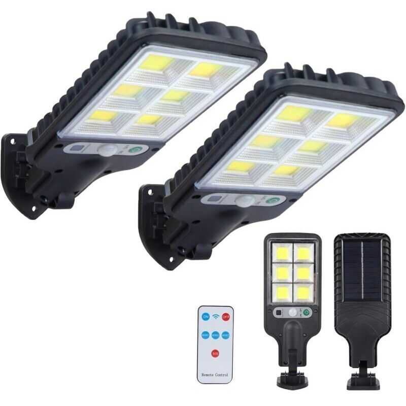 Lampe Solaire Exterieur, 2 Pack Lumiere Solaire Exterieur avec Détecteur de Mouvement, Eclairage Solaire Extérieur Étanche avec Télécommande, Haut