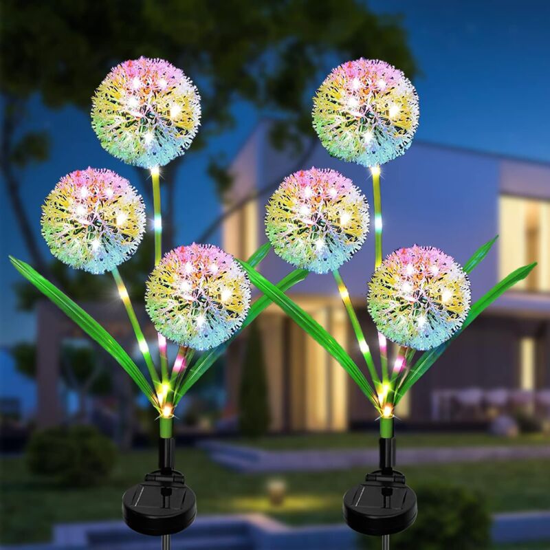 Lampe Solaire Exterieur, 2 Packs Lumiere Solaire Exterieur Jardin Pissenlit Fleur, Éclairage IP65 Étanche Solaire Changement de Couleur LED