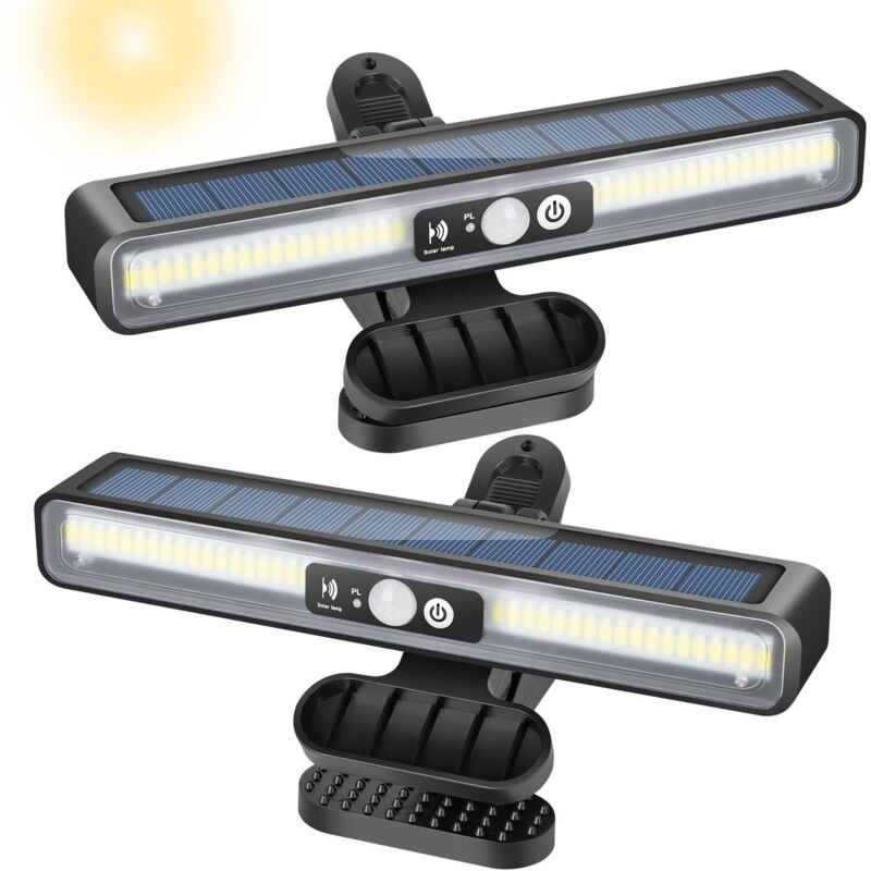 Lampe Solaire Exterieur, 2 Pièces Clip On Lumiere Solaires Exterieur à Détecteur de Mouvement, 36 LEDs 2 Modes Lampe Murale Solaire Eclairage