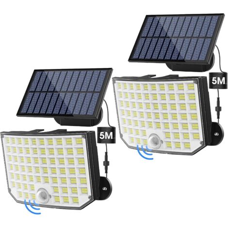 Lampe Solaire Exterieur, 256 LED 3 modes, Lampe Solaire Exterieur Detecteur De Mouvement IP65 étanche Eclairage Exterieur Solaire 180° Pour Les Jardins、Balcons et Garages, 2 Paquets [Classe énergétiqu