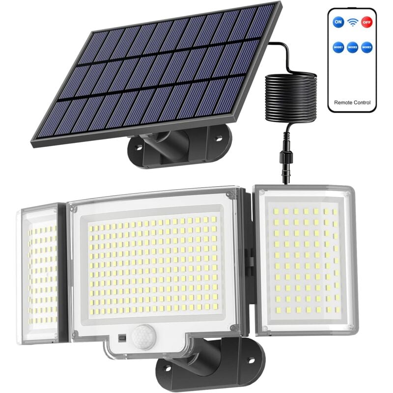 Lampe Solaire Extérieur 328LED/3 Modes, Lumière Solaire Extérieure avec Télécommande, Eclairage Exterieur led Solaire Détecteur de Mouvement, Spot