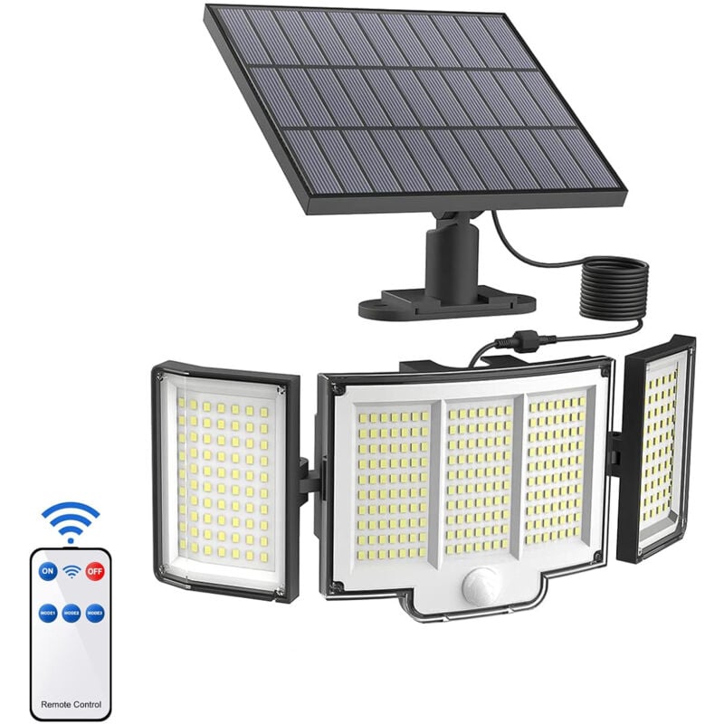 Lampe Solaire Exterieur 348 led avec Détecteur de Mouvement IP65 Étanche Projecteur Extérieur pour Jardin Lumière