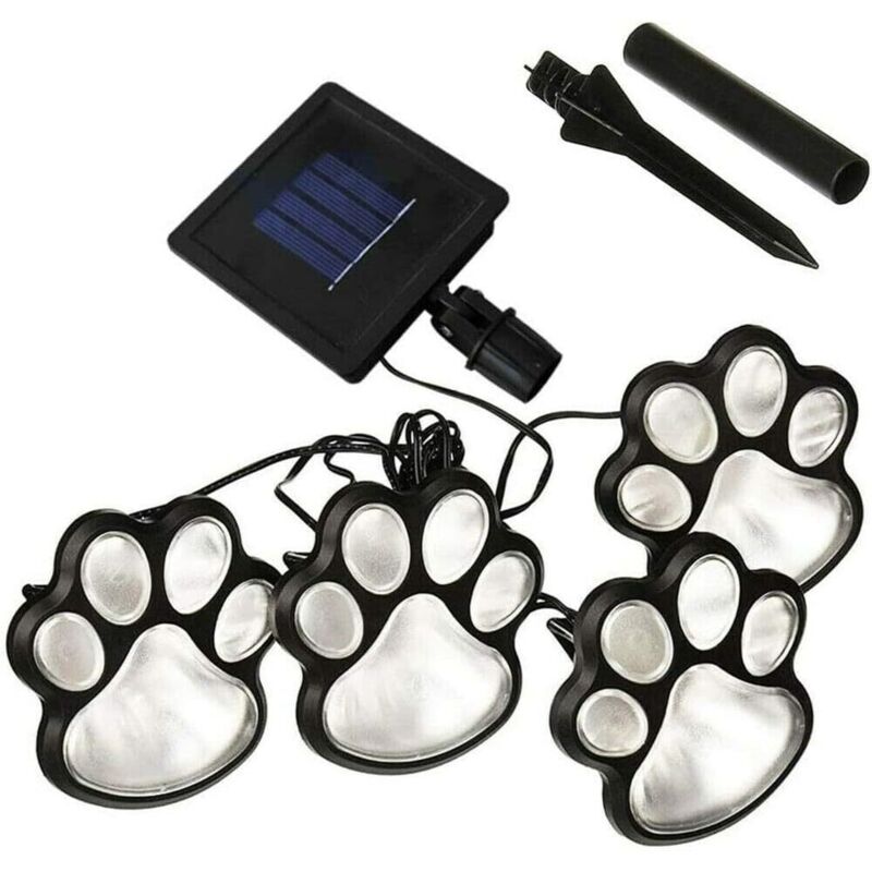 NOLUXA lampe solaire exterieur - 4 lanternes LED - 7,6 cm - Forme d'empreinte de patte de chien - blanc froid