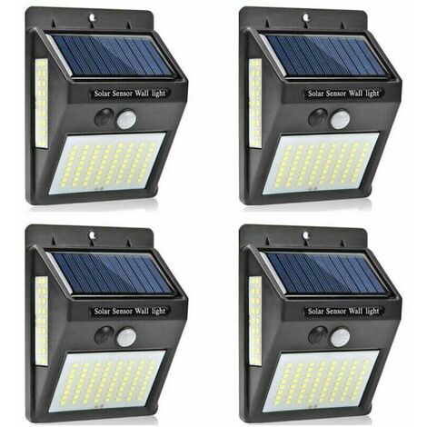 Lampe Solaire Extérieur, [ 4 pièces 100 LED ] Lumière Solaire Etanche éclairage Solaire avec Détecteur de Mouvement Lampe de Sécurité sans Fil lampe mural pour Jardin