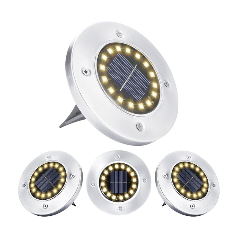 Linghhang - Lampe Solaire Extérieur, , 4 Pièces , 16 led Blanc Chaud Spot Lumière Imperméable Acier Inoxydable Luminaire Au Sol Solaires pour
