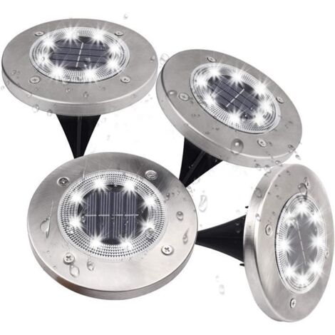 Lampe Solaire Extérieur, 4 Pièces Lumière Solaire Jardin au Sol en Acier Inoxydable, Étanche IP65, 8 LEDs Spot Solaire.
