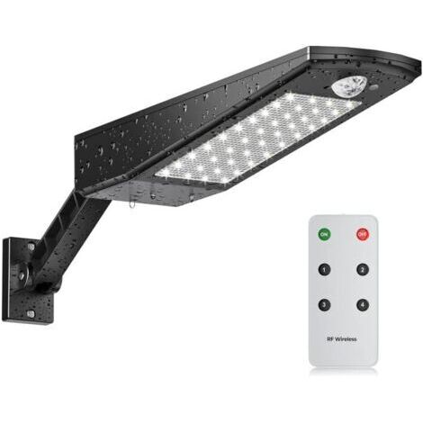Lampe Solaire Exterieur 48 LED 3000lm, IP65 étanche lumiere projecteur solaire exterieur, avec Support réglable et Télécommande, 180° lampe solaire exterieur detecteur de mouvement pour Jardin [Classe