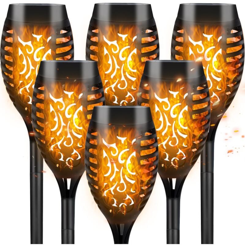 Lampe Solaire Exterieur, 6 pièces 12LED Lampe Solaire Exterieur Jardin Featuring Effet de Flamme Réaliste, IP65 Torche Solaire étanche pour