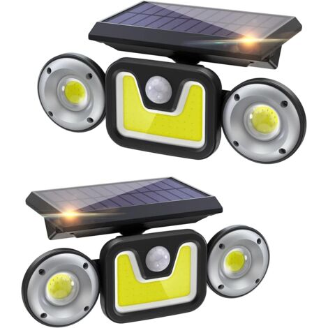 Lampe Solaire Extérieur, 83 COB LED Lumiere Solaire Extérieur Jardin avec 3 Modes, Étanche IP65 Eclairage Exterieur avec Détecteur de mouvement Grand angle 270 ° Spot Solaire Extérieur 2 Pack