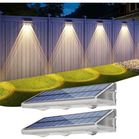 Lampe Solaire Exterieur Applique, LED lumiere Murale Jardin 2000mAh- IP67 Étanche Avec 3000K/6500K/4500K-Applique Solaire Extérieure Pour Clôture Patio Terrasse Lot De 2