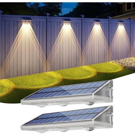Lampe Solaire Exterieur Applique, LED lumiere Murale Jardin 2000mAh- IP67 Étanche Avec 3000K/6500K/4500K-Applique Solaire Extérieure Pour Clôture Patio Terrasse Lot De 2