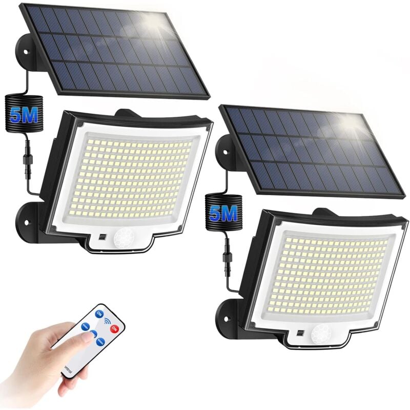 Lampe Solaire Extérieur avec Détecteur de Mouvement [228LED/3 Modes] Lumière Solaire Extérieure avec Télécommande, Étanchéité IP65 led Solaire