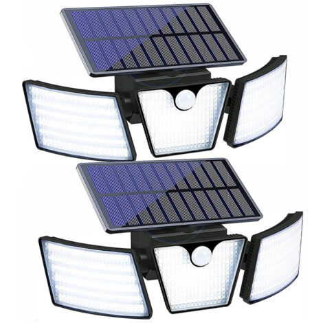 Lampe Solaire Exterieur avec Détecteur de Mouvement, Projecteur Solaire 3 Têtes 265 LEDs IP65 Étanche pour Jardin (Lot de 2)