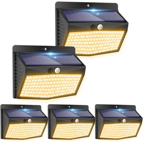 Lampe Solaire Extérieur Blanc Chaud, Lot de 5 Lumiere Solaire Exterieur Détecteur de Mouvement 3 Modes 138 LED Eclairage Exterieur Solaire étanche pour Jardin