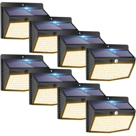 Lampe Solaire Extérieur Blanc chaud [Lot de 8 de 138 LED] Lumiere Solaire Exterieur 3 Modes Sans Fil Lampe Solaire Détecteur de Mouvement eclairage exterieur solaire étanche pour Jardin Déco