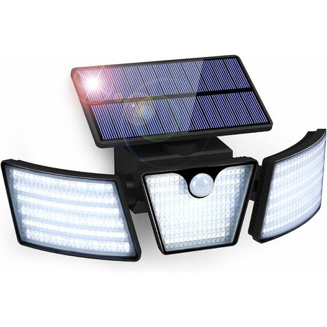 Lampe Solaire Extérieur Détecteur de Mouvement 265 LED Lumière Solaire IP65 Étanche 3 Têtes Rotation 360° Lumière Murale Spot Mural Extérieur Étanche pour Jardin Garage Allée Entrée [Classe énergétique A++]