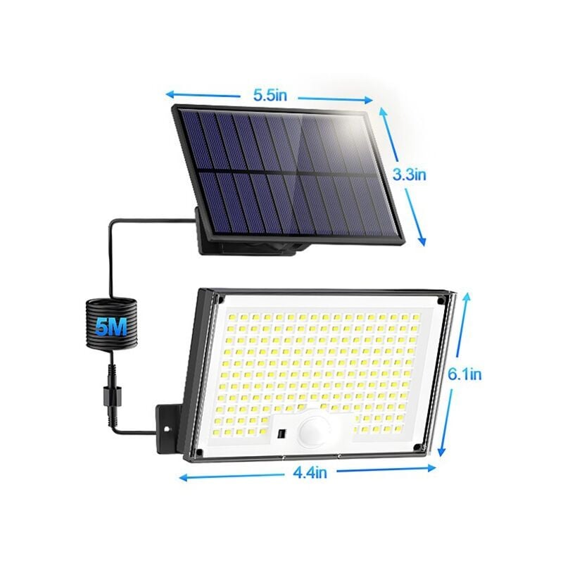 Lampe Solaire Exterieur Detecteur de Mouvement avec Télécommande, LED Lumiere Solaire IP65 Étanche Spot Solaire, 3 Modes Eclairaget Solaire pour