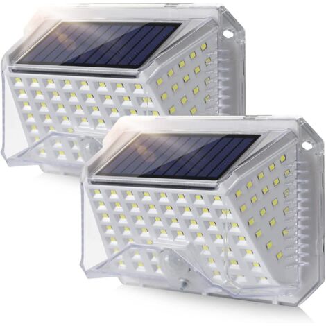 Lampe Solaire Exterieur Detecteur de Mouvement IP65 Etanche Lumiere Projecteur Led Éclairage Mural d'extérieur Spot Solaire Luminaire pour Jardin Garage Carport Terrasse Maison Blanc [lot de 2]