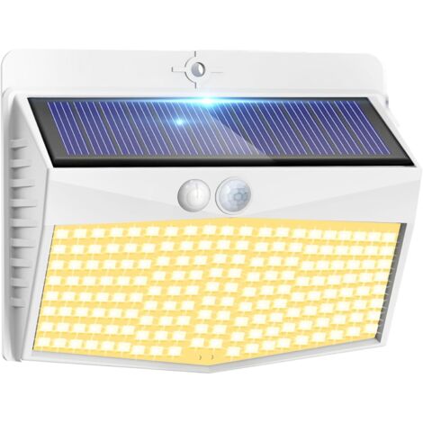 Lampe Solaire Exterieur Detecteur de Mouvement Lot de 1, LED Lumiere Extérieur avec Détecteur, 3 Modes/etanche Spot Solaire, Eclairage Extérieure pour Jardin Murale Garage, Blanc Chaud