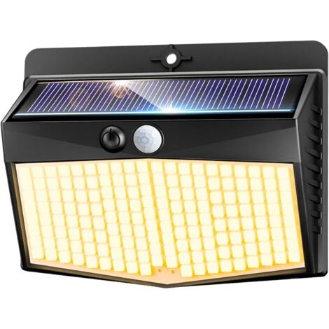 Lampe Solaire Exterieur Detecteur de Mouvement Lot de 1, LED Lumiere Extérieur avec Détecteur, 3 Modes/etanche Spot Solaire, Eclairage Extérieure pour Jardin Murale Garage, Blanc Chaud