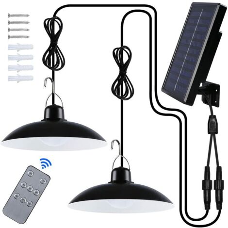 Lampe Solaire Extérieur, Double Tête Blanc IP65 éTanche Lustre Solaire avec Télécommande pour Jardin/Pergola/Balcon/Terrasse
