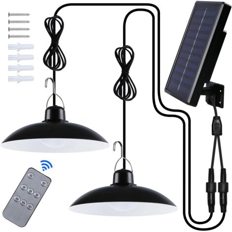 Lampe Solaire Extérieur, Double Tête IP65 éTanche Lustre Solaire avec Télécommande pour Jardin/Pergola/Balcon/Terrasse