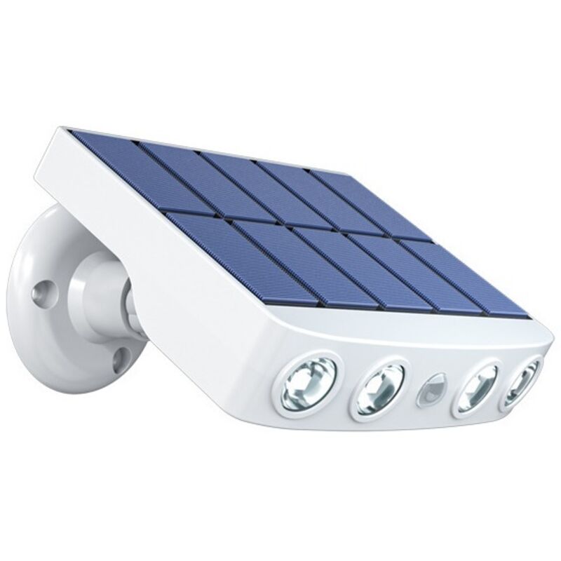 Lampe solaire extérieur étanche orientable avec détecteur de mouvement - Panneau a recharge rapide Haute Qualité - 4 Leds COB Blanc froid 500 Lumens