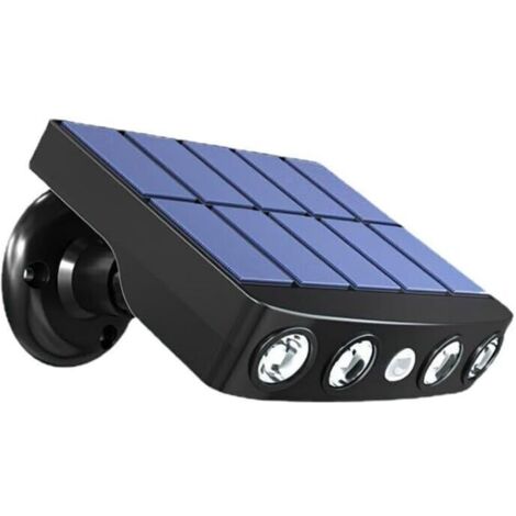Lampe solaire extérieur étanche orientable avec détecteur de mouvement - Panneau a recharge rapide Haute Qualité - 4 Leds COB Blanc froid 500 Lumens - Allumage automatique IP65 Neige Pluie Chaleur