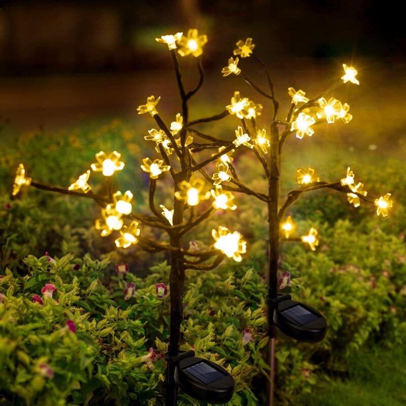 Lampe Solaire Exterieur Jardin, 2 Pièces 20 LEDs Fleurs Lumiere Solaire Exterieur, Ip65 Imperméable Lumiere, Decoration Jardin Exterieur pour Balcon,