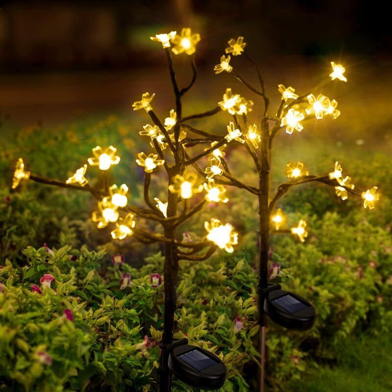 Lampe Solaire Exterieur Jardin, 2 Pièces 20 LEDs Fleurs Lumiere Solaire Exterieur, Ip65 Imperméable Lumiere, Decoration Jardin Exterieur pour Balcon,