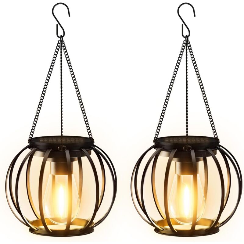 FITAGS Lampe Solaire Exterieur Jardin, 2 Pièces Métal Lanterne Solaire Exterieur avec Ampoule LED, IP65 Étanche Decoration Jardin Exterieur avec