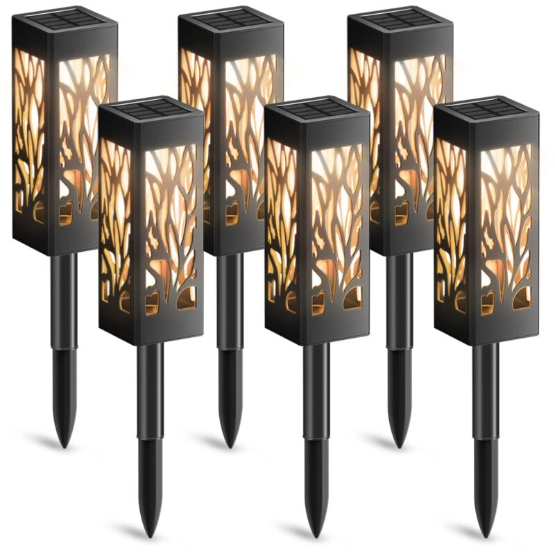 Lampe Solaire Exterieur Jardin, 6 Pièces Lumière Solaire Extérieure avec Lumière Blanche Chaude, IP65 Étanche Décoration Jardin Lanterne Solaire Auto