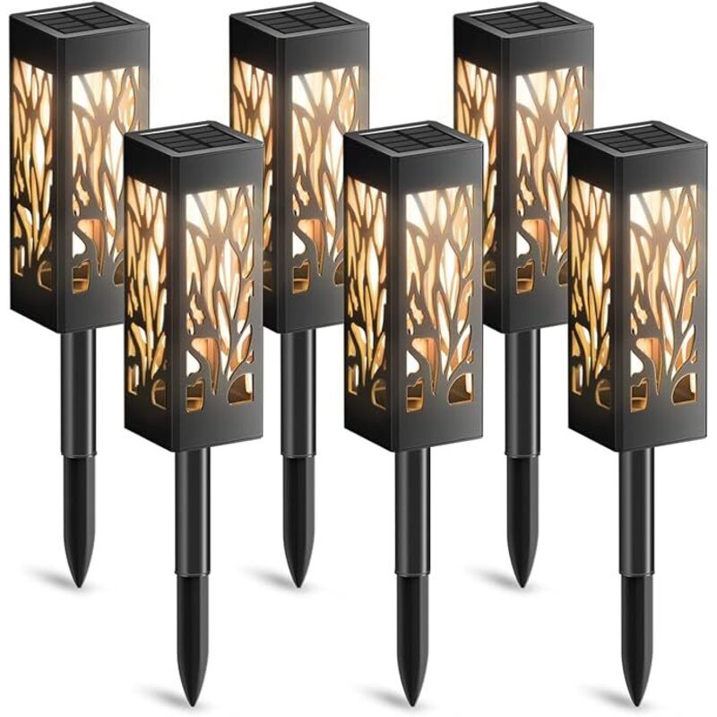 Lampe Solaire Exterieur Jardin, 6 Pièces Lumière Solaire Extérieure avec Lumière Blanche Chaude, IP65 Étanche Décoration Jardin Lanterne Solaire Auto
