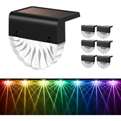 Lampe Solaire Extérieur Jardin, Lot de 6 LED Solaire Extérieur avec Blanc Chaud & RGB, IP55 Étanche Luminaire Solaire Jardin pour Allée, Clôture, Escaliers, Cour, Terrasse