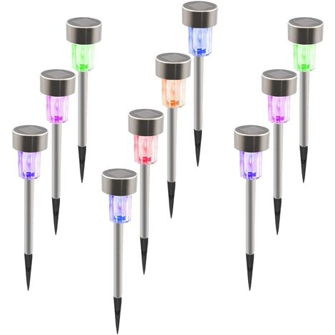 lampe solaire exterieur jardin - solaire lumières de poste LED paysage chemin d'accès rechargeables en acier inoxydable étanche tube patio sécurité extérieure (Lot de 10 coloré)