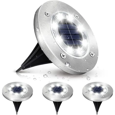 Lampe Solaire Extérieur Jardin, Spot Solaire Extérieur Encastrables 4 LED au Sol Éclairage 6000K Lumière Blanche Étanche IP65 Décoration pour Chemin Terrasse Pelouse Cour Allée - 4 Pack